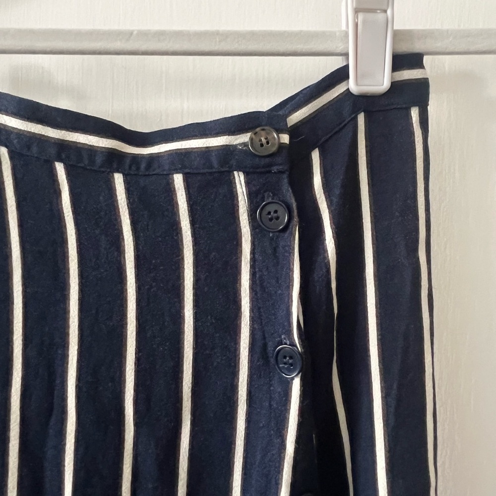 Reformation Capone Navy White Striped Midi Skirt Sz 2